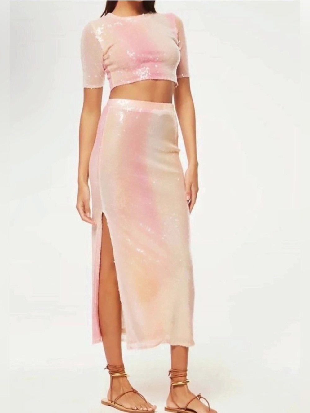 MISA Los Angeles NWT Sequin Maxi Skirt in Pink Top and Skirt SET Top M Skirt S